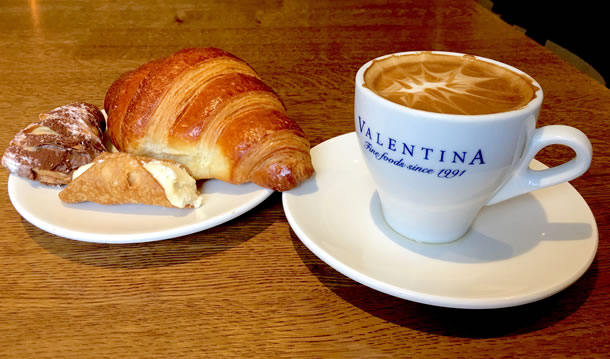 Open for Breakfast. Coffee and pastries served throughout the day at Valentina Restaurant Cafe & Deli in Weybridge Elmbridge Surrey