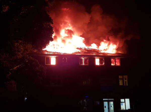 NHS Walk-In Centre , GP Surgeries, Pharmacy & Community Hospital in Weybridge Surrey Destroyed by Fire July 2017
