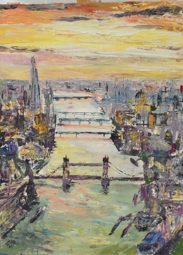 Tower Bridge & River Thames London painting - Exhibition by North Surrey Artists at Woking Surrey Gallery