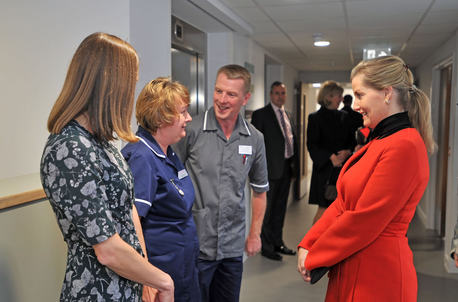 Sophie, HRH The Countess Of Wessex speaks with staff at opening of New Woking Surrey Hospice