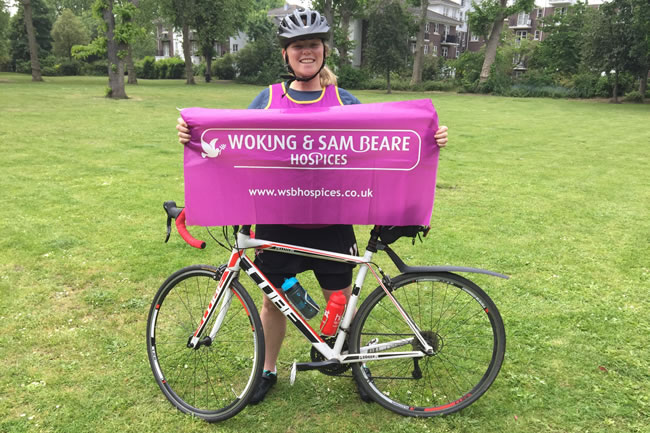 Woking & Sam Beare Weybridge Hospices - Emily Winkworth cycling fundraising for charity