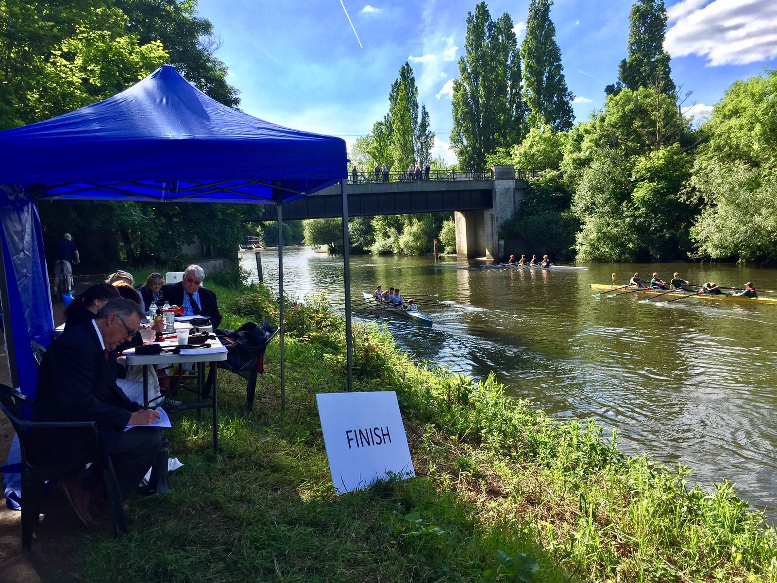 Race finishing line on River Thames at Weybridge Ladies Amateur Rowing Club Elmbridge